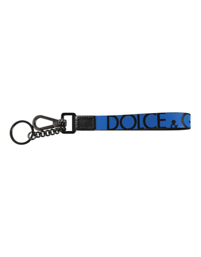 Dolce & Gabbana Blue Logo Nylon Silver Brass Men Holder Keychain Keyring