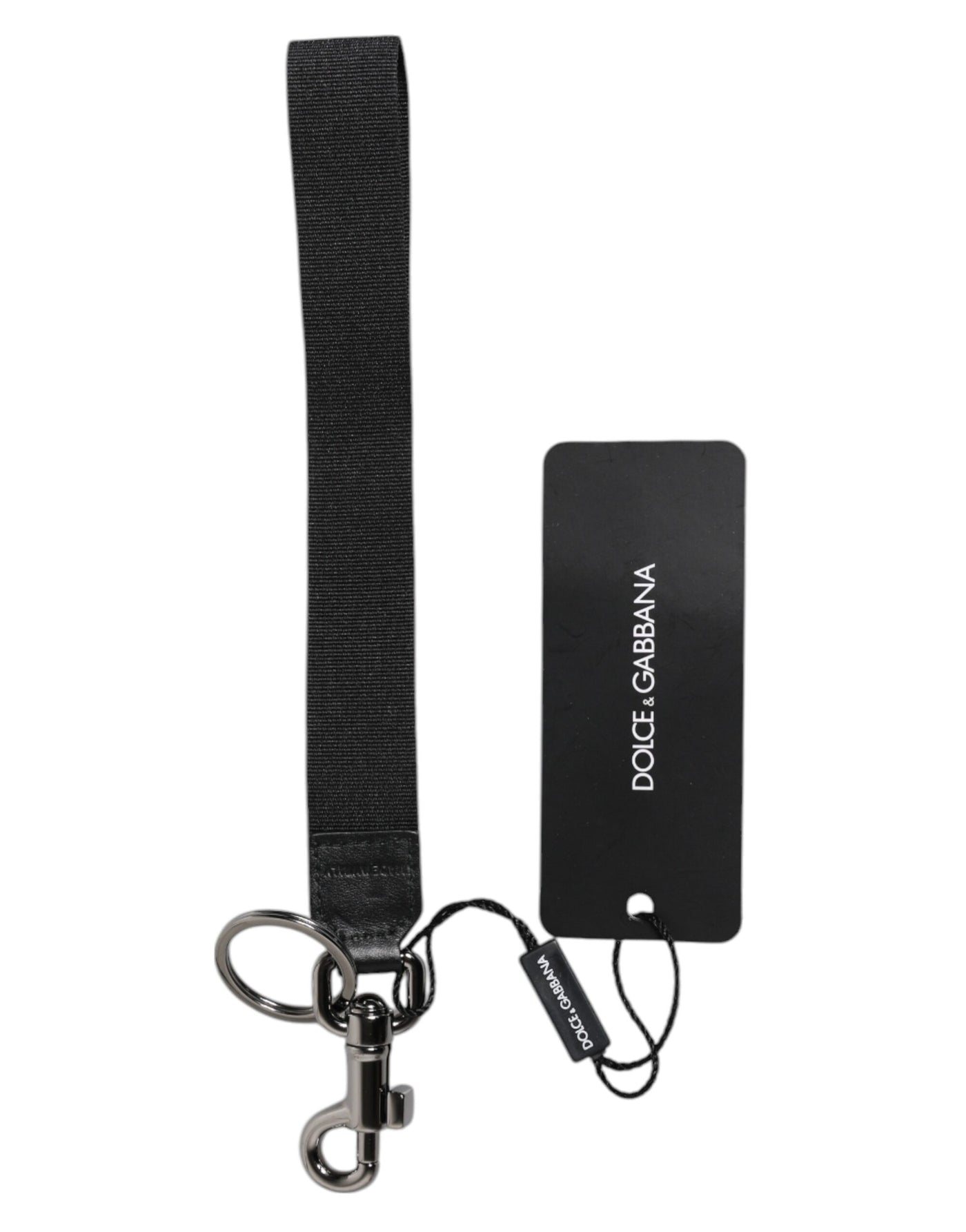 Dolce & Gabbana Black Logo Nylon Silver Brass Men Holder Keychain Keyring