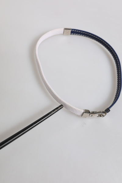 Dolce & Gabbana Blue White Leather Trimmed DG Engraved Silver Tone Clasp Bracelet