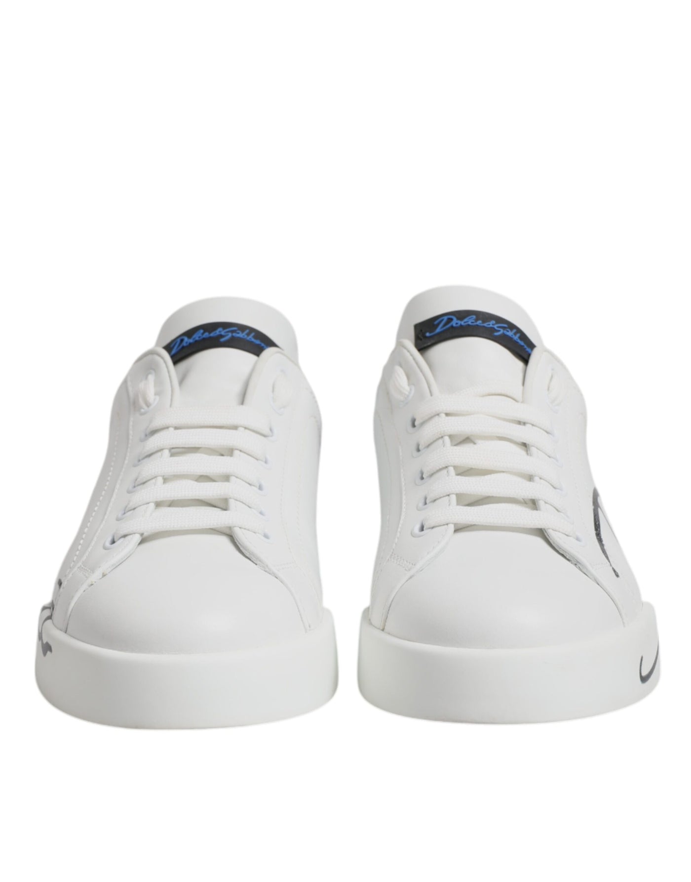 Dolce & Gabbana White Blue Leather Logo Low Top Sneakers Shoes