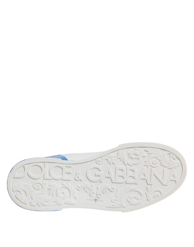 Dolce & Gabbana White Blue Leather Logo Low Top Sneakers Shoes