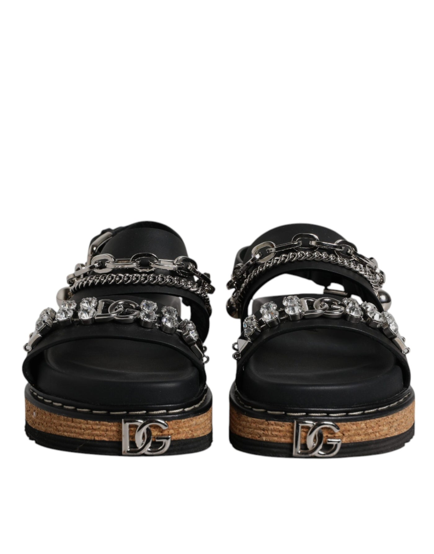Dolce & Gabbana Black Crystal Embellish Strap Sandals Shoes