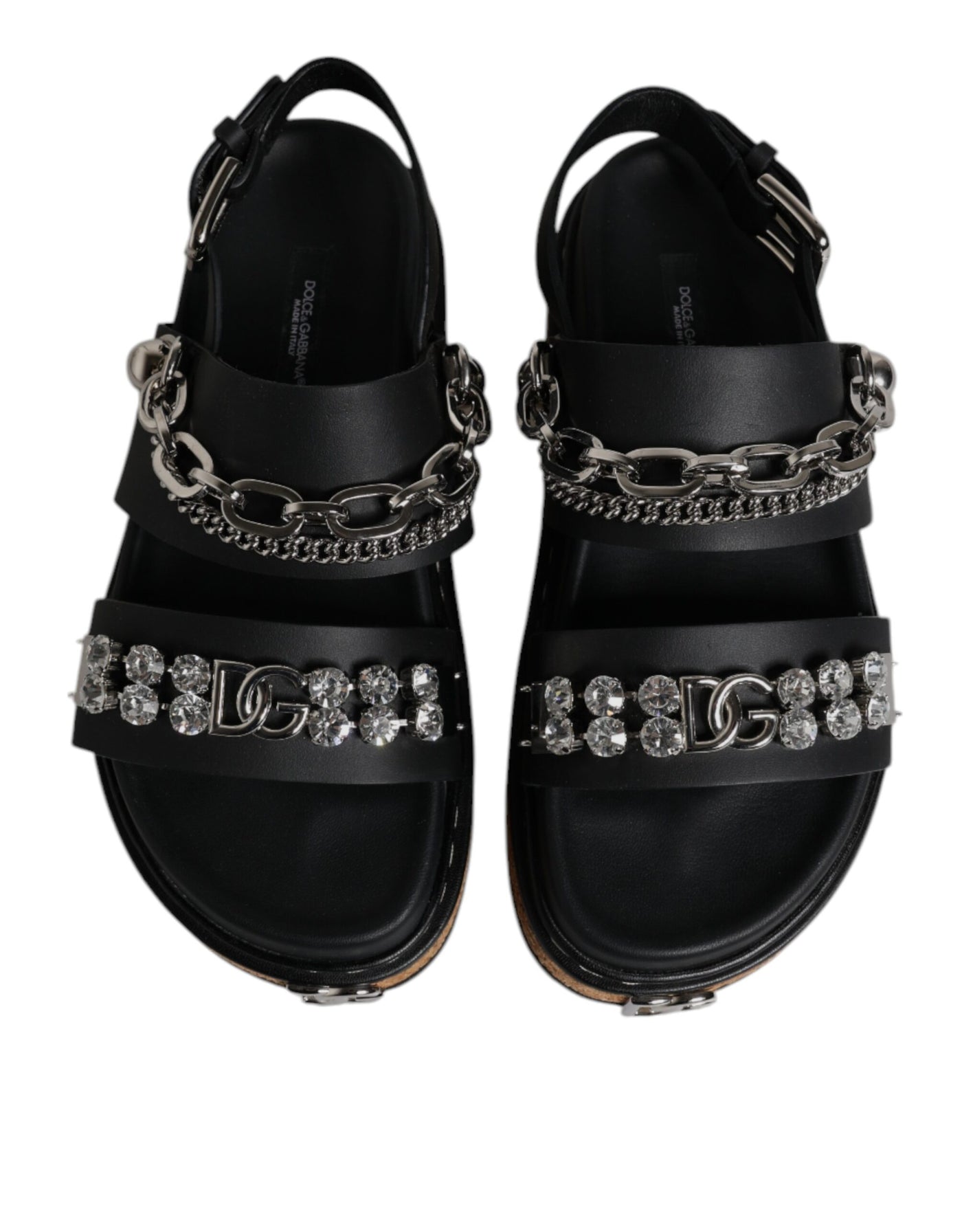 Dolce & Gabbana Black Crystal Embellish Strap Sandals Shoes