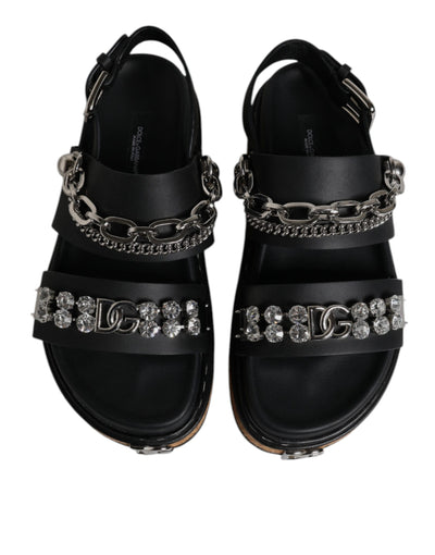 Dolce & Gabbana Black Crystal Embellish Strap Sandals Shoes