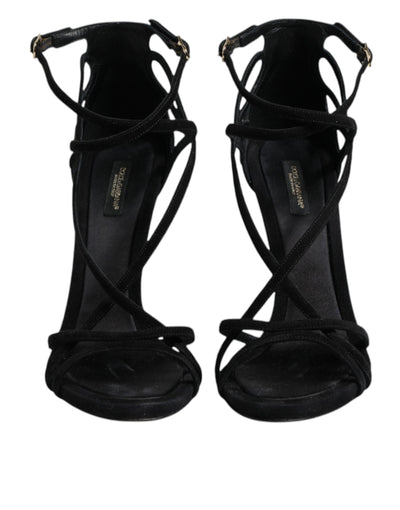 Dolce & Gabbana Black Leather Stiletto Heels Sandals Shoes