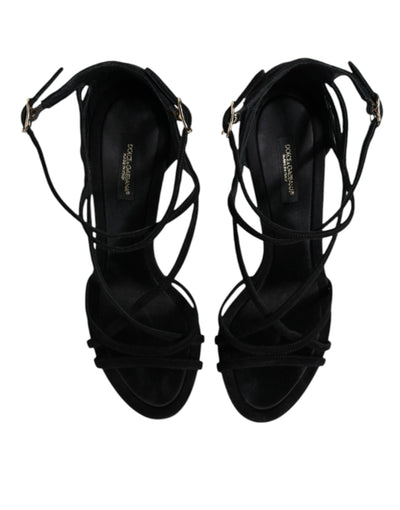 Dolce & Gabbana Black Leather Stiletto Heels Sandals Shoes
