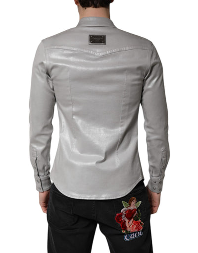 Dolce & Gabbana Metallic Gray Cotton Button Down Shirt