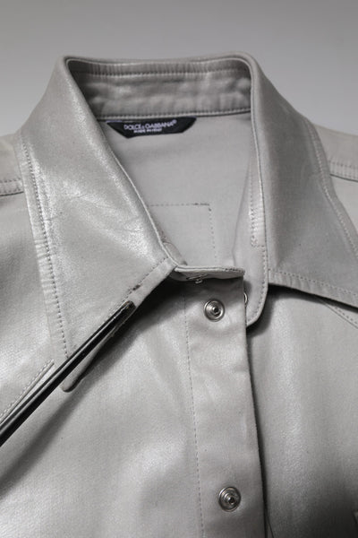 Dolce & Gabbana Metallic Gray Cotton Button Down Shirt