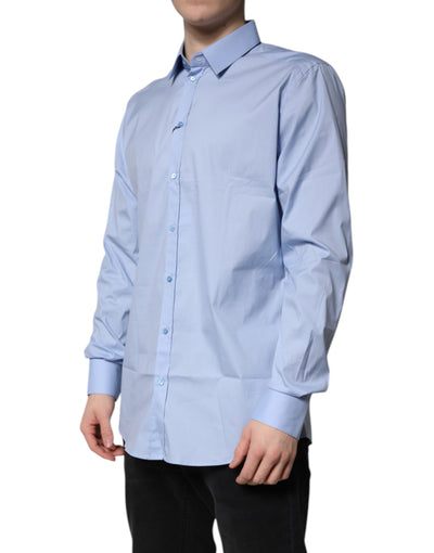 Dolce & Gabbana Light Blue Cotton GOLD Dress Formal Shirt