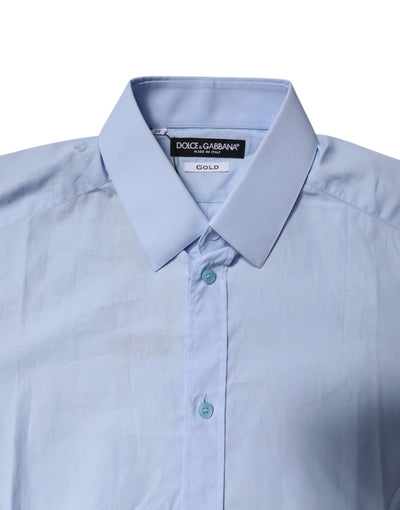 Dolce & Gabbana Light Blue Cotton GOLD Dress Formal Shirt