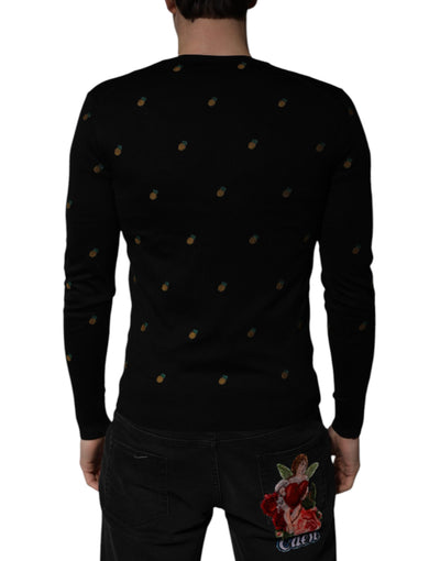 Dolce & Gabbana Black Pineapple Crew Neck Pullover Sweater