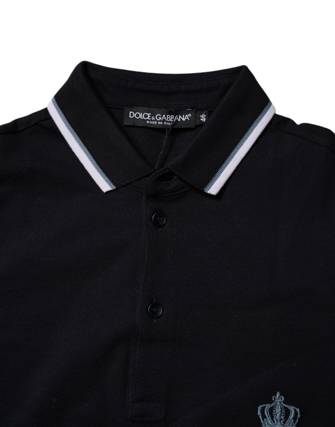 Dolce & Gabbana Black Cotton Crown Collared Polo T-shirt