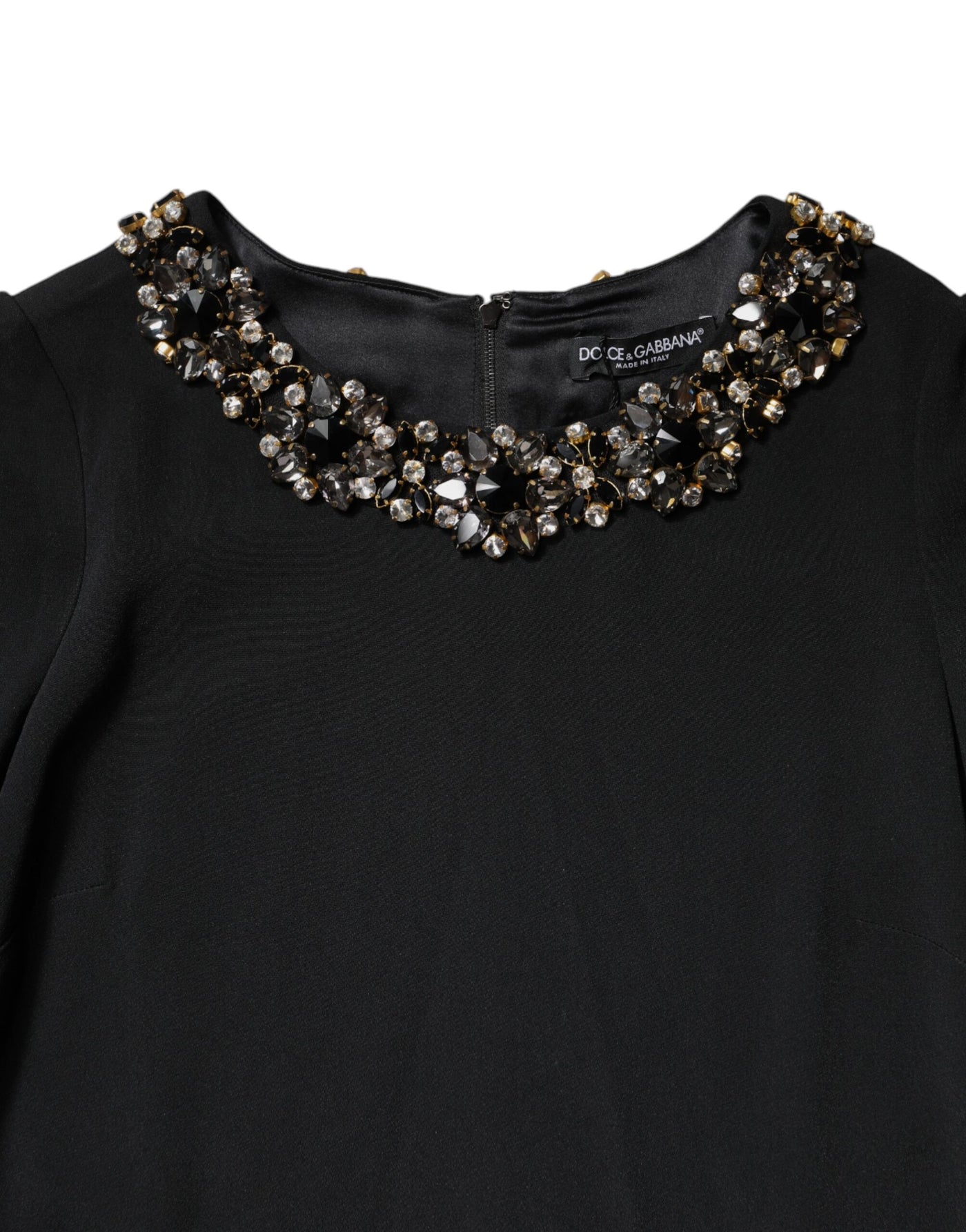 Dolce & Gabbana Black Crystal Embellished Round Neck Mini Dress