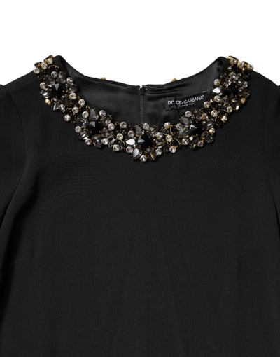 Dolce & Gabbana Black Crystal Embellished Round Neck Mini Dress