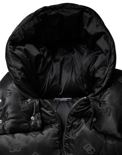 Dolce & Gabbana Black Padded Puffer Hooded Full Zip Cropped Jacket