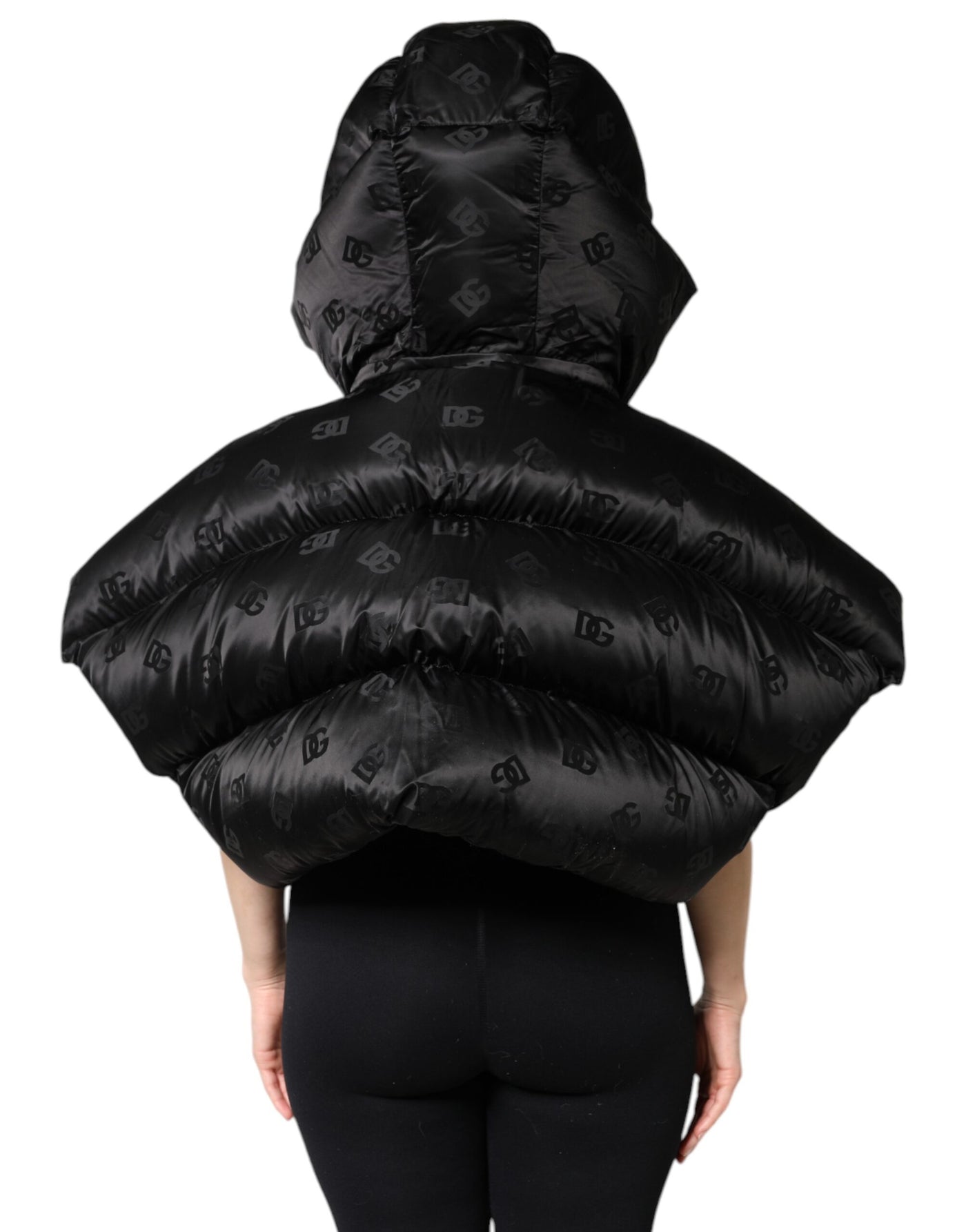 Dolce & Gabbana Black Padded Puffer Hooded Full Zip Cropped Jacket
