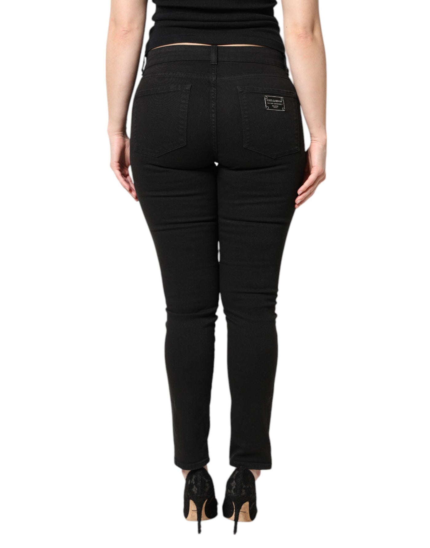 Dolce & Gabbana Black Cotton Mid Waisted Skinny Denim Jeans