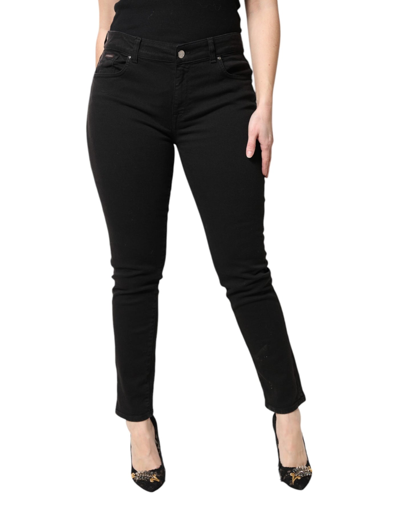 Dolce & Gabbana Black Cotton Mid Waisted Skinny Denim Jeans