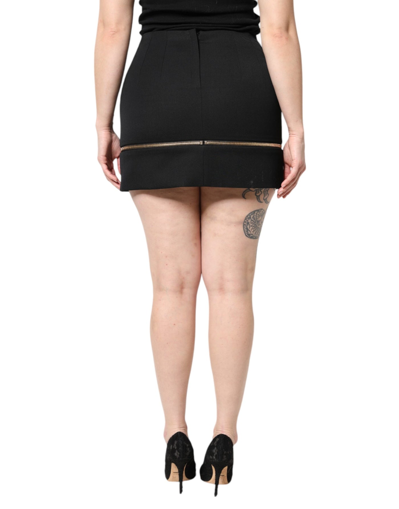 Dolce & Gabbana Black Virgin Wool High Waisted Mini Skirt