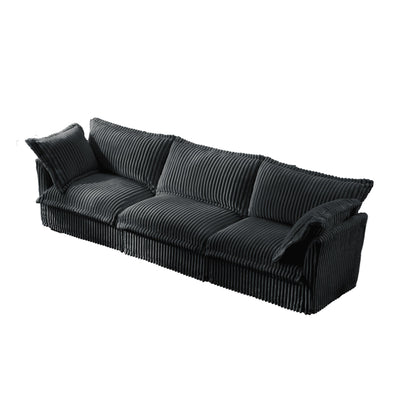 Slipcovered Sofa Couch, Modern 3 Seater Sofa with Suppleness Armrests,Deep Seat Sofa with Soft Multiple Big Pillows, Comfy Couch for Living Room, Apartment,Gray Corduroy Fabric