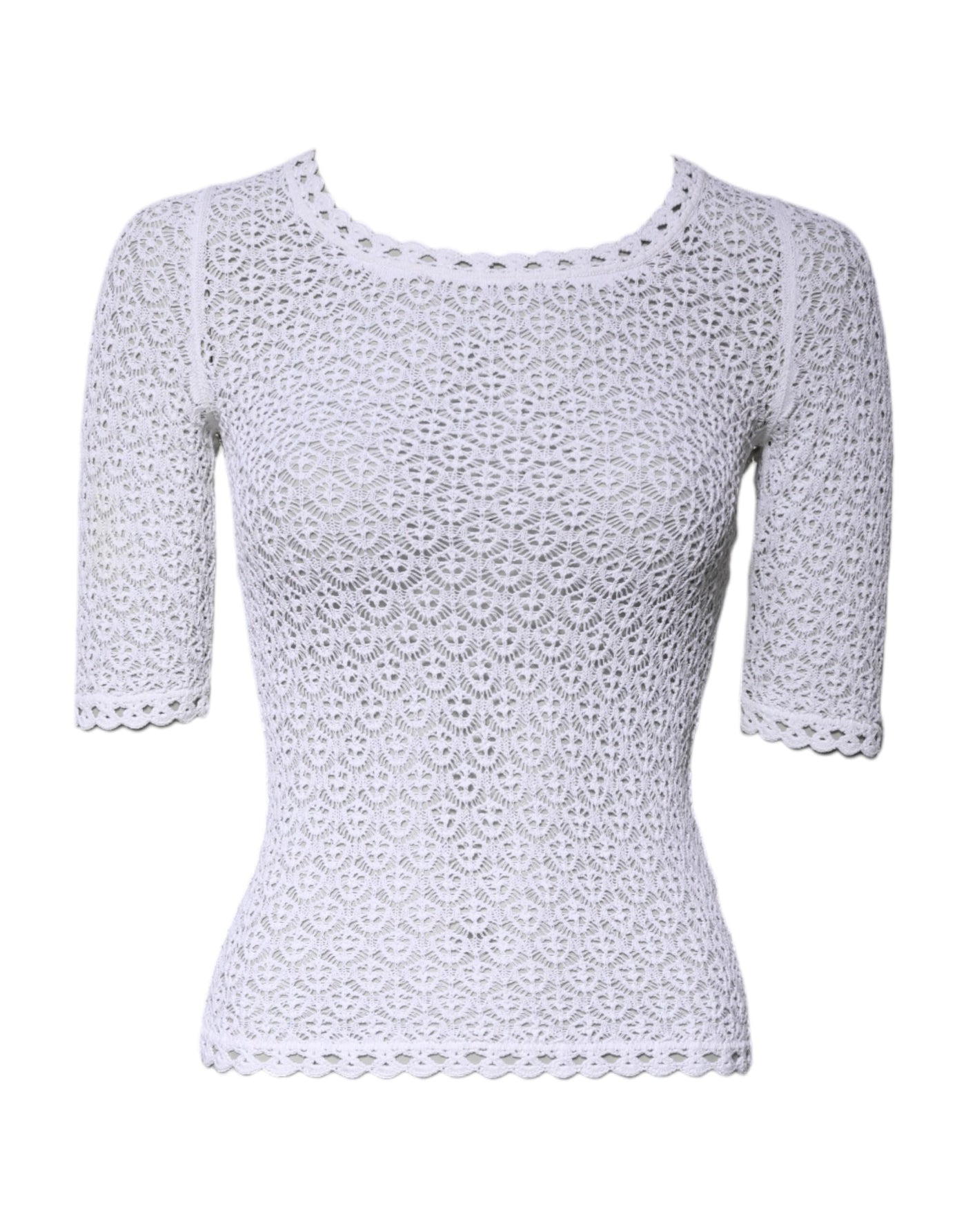 Dolce & Gabbana White Viscose Short Sleeve Crochet Top