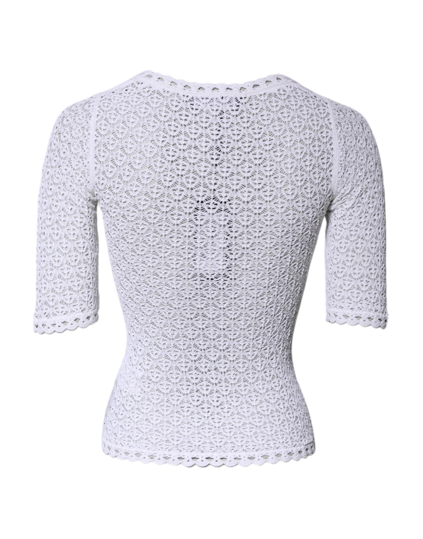 Dolce & Gabbana White Viscose Short Sleeve Crochet Top