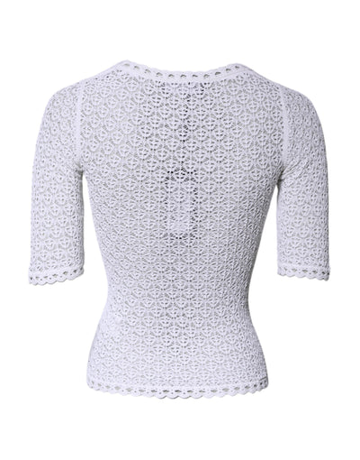 Dolce & Gabbana White Viscose Short Sleeve Crochet Top