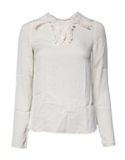 Dolce & Gabbana Cream Floral Lace Long Sleeves Blouse Top