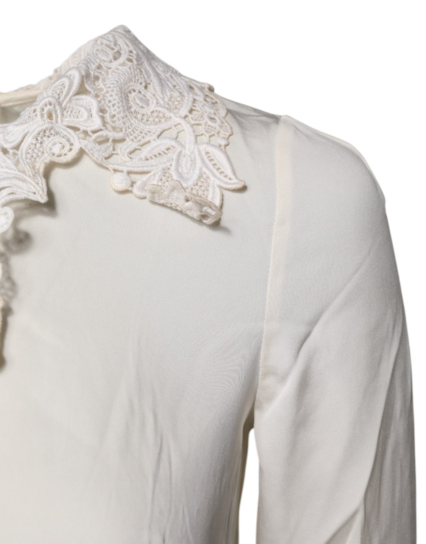 Dolce & Gabbana Cream Floral Lace Long Sleeves Blouse Top