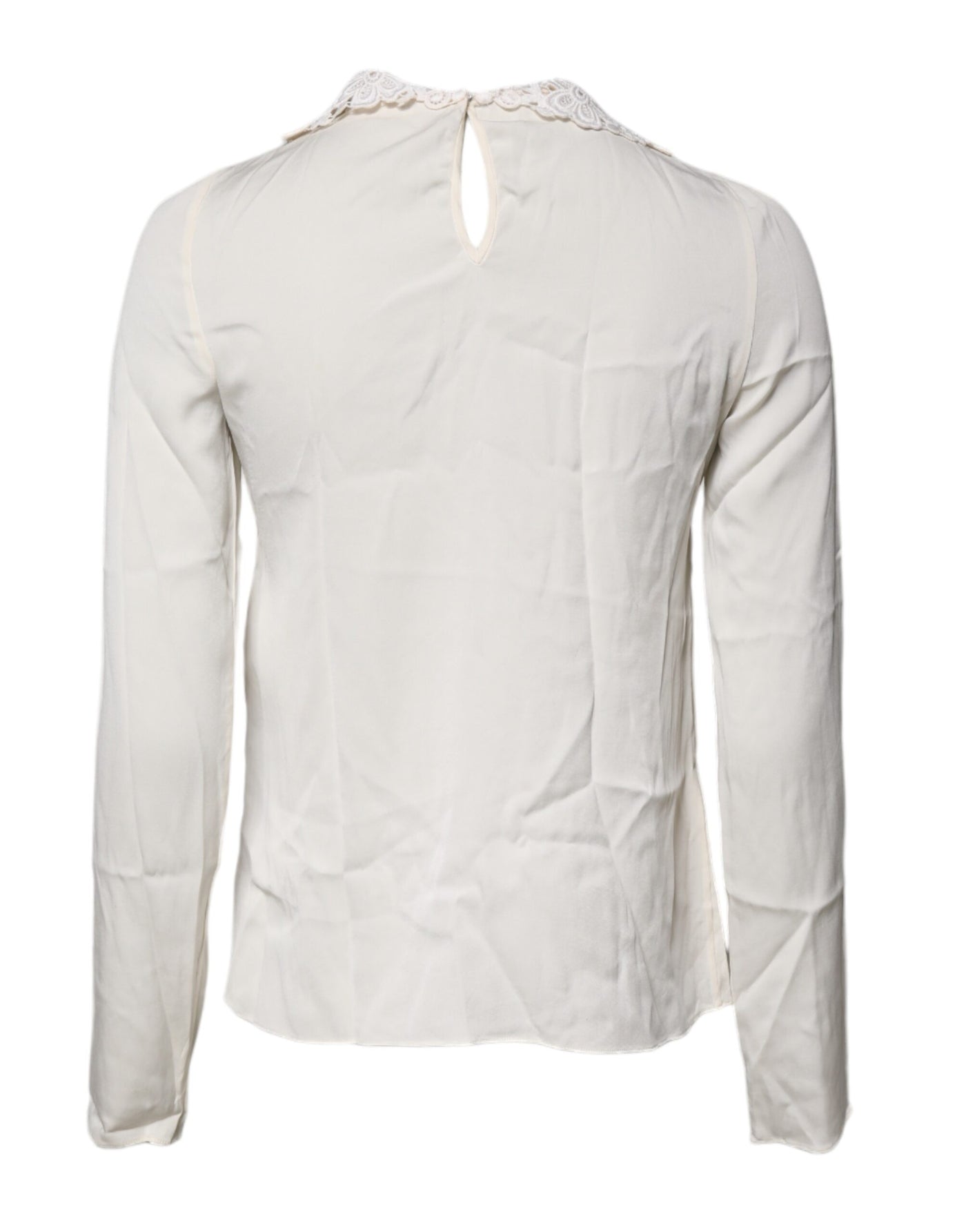 Dolce & Gabbana Cream Floral Lace Long Sleeves Blouse Top