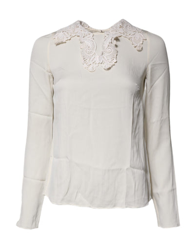 Dolce & Gabbana Cream Floral Lace Long Sleeves Blouse Top