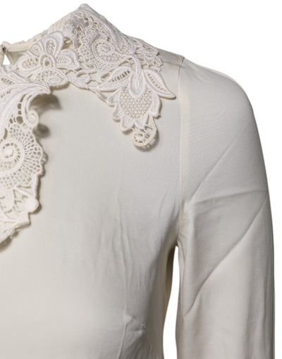 Dolce & Gabbana Cream Floral Lace Long Sleeves Blouse Top