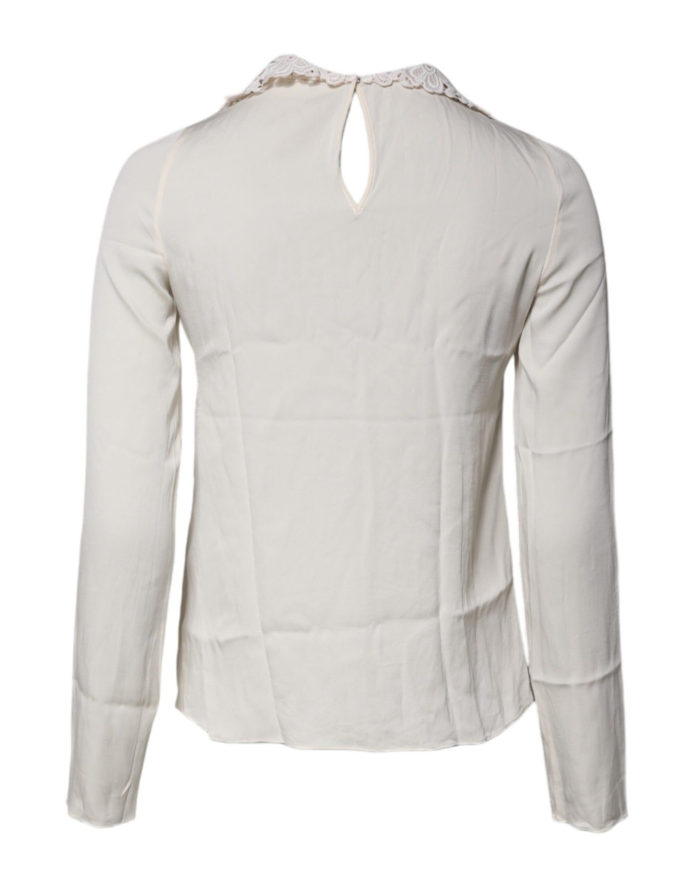 Dolce & Gabbana Cream Floral Lace Long Sleeves Blouse Top