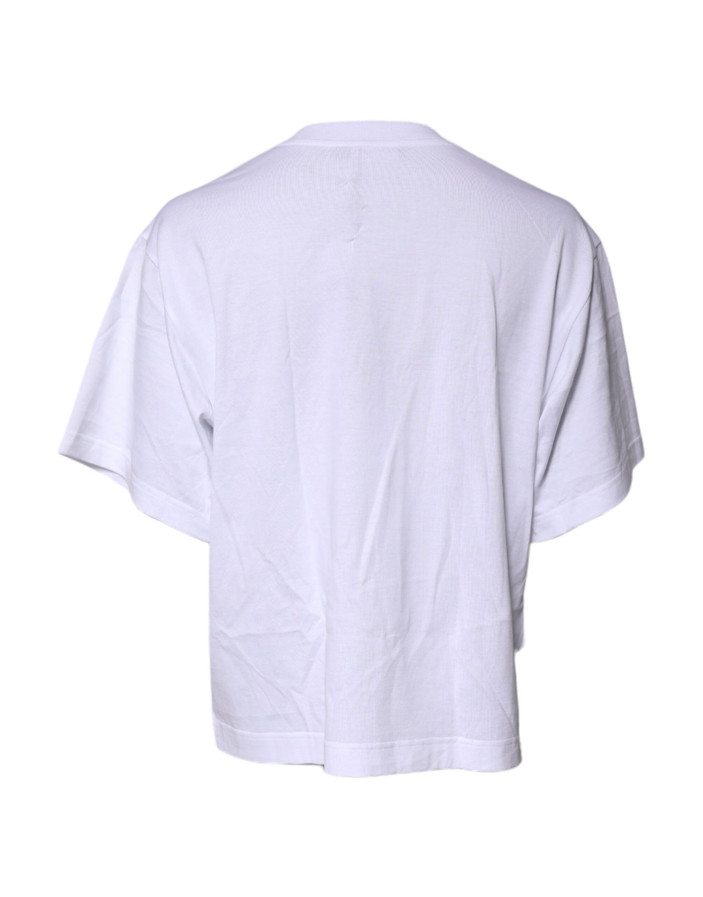 Dolce & Gabbana White Printed Round Neck Top Cotton T-shirt