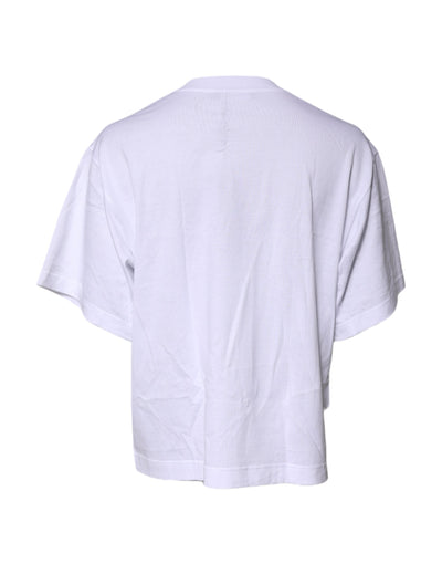 Dolce & Gabbana White Printed Round Neck Top Cotton T-shirt