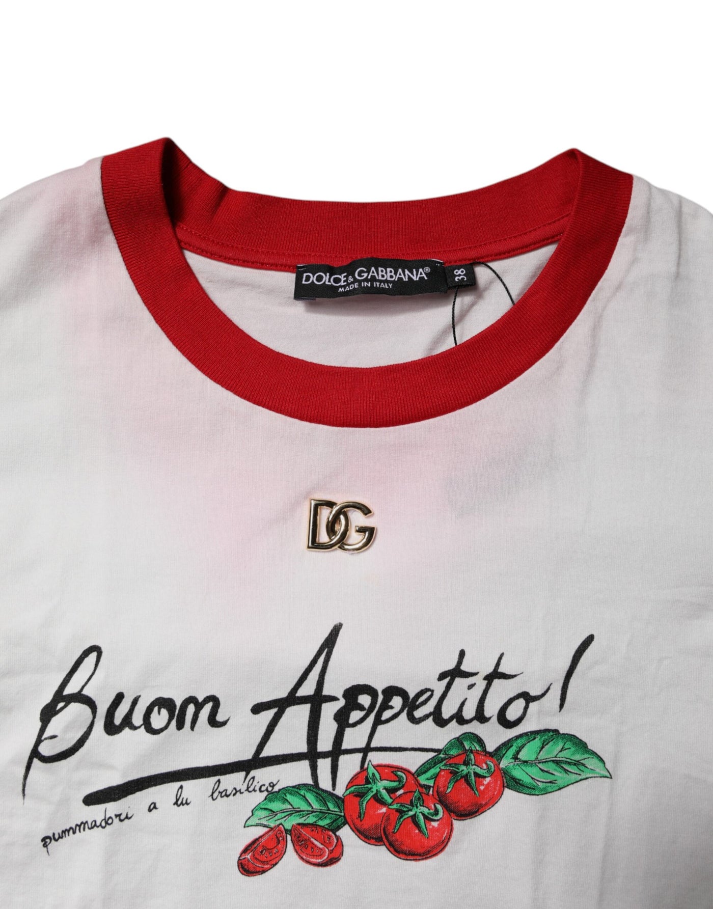 Dolce & Gabbana White Printed Round Neck Cropped Top T-shirt