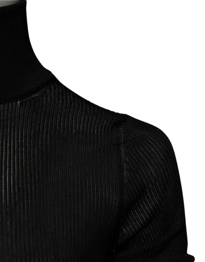Dolce & Gabbana Black Knit Long Sleeves Turtleneck Slim Top