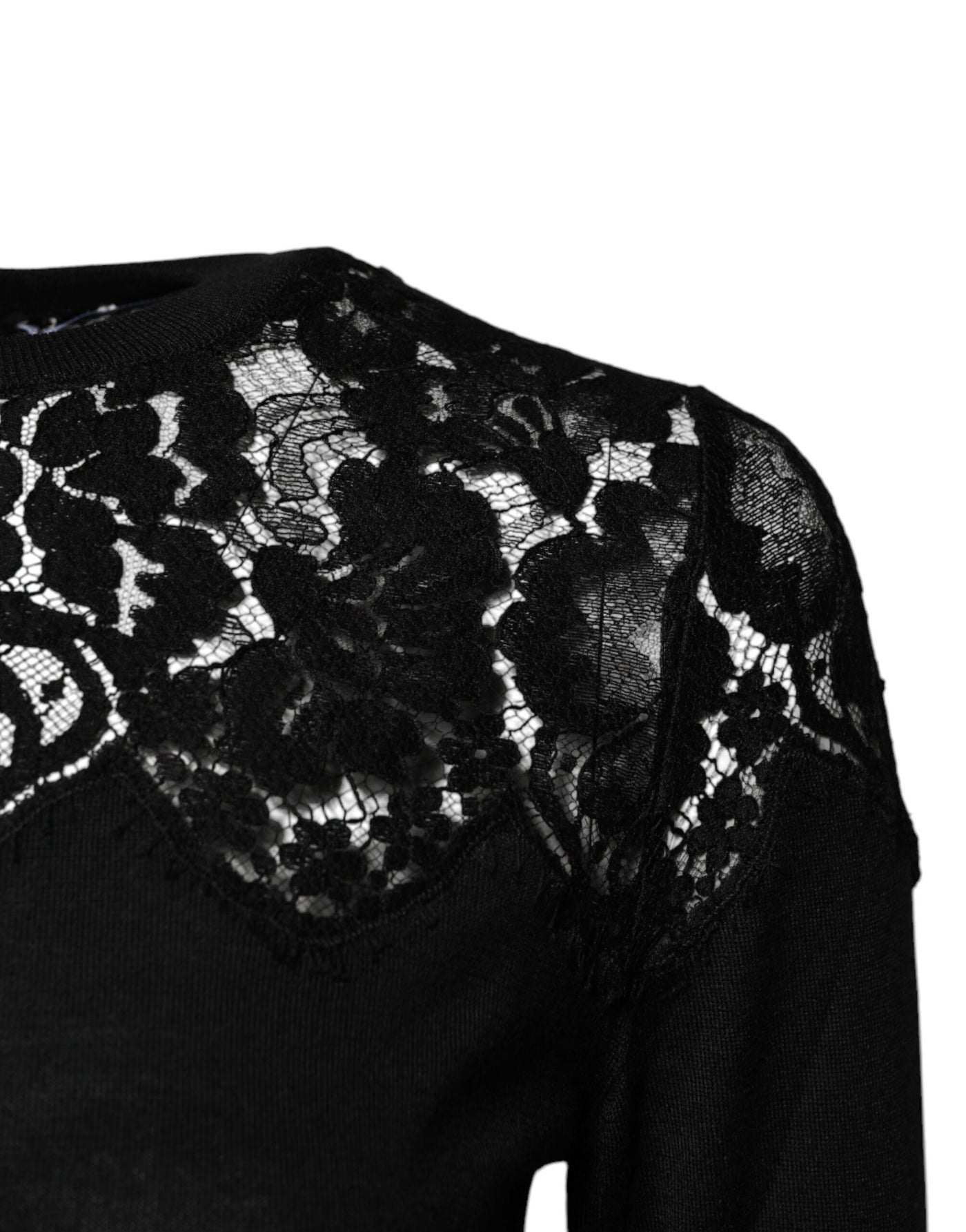 Dolce & Gabbana Black Floral Lace Long Sleeves Blouse Top