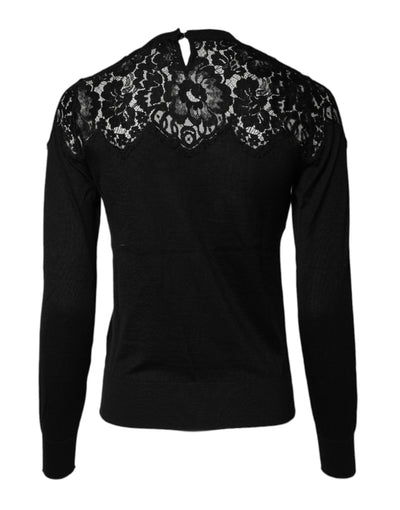 Dolce & Gabbana Black Floral Lace Long Sleeves Blouse Top