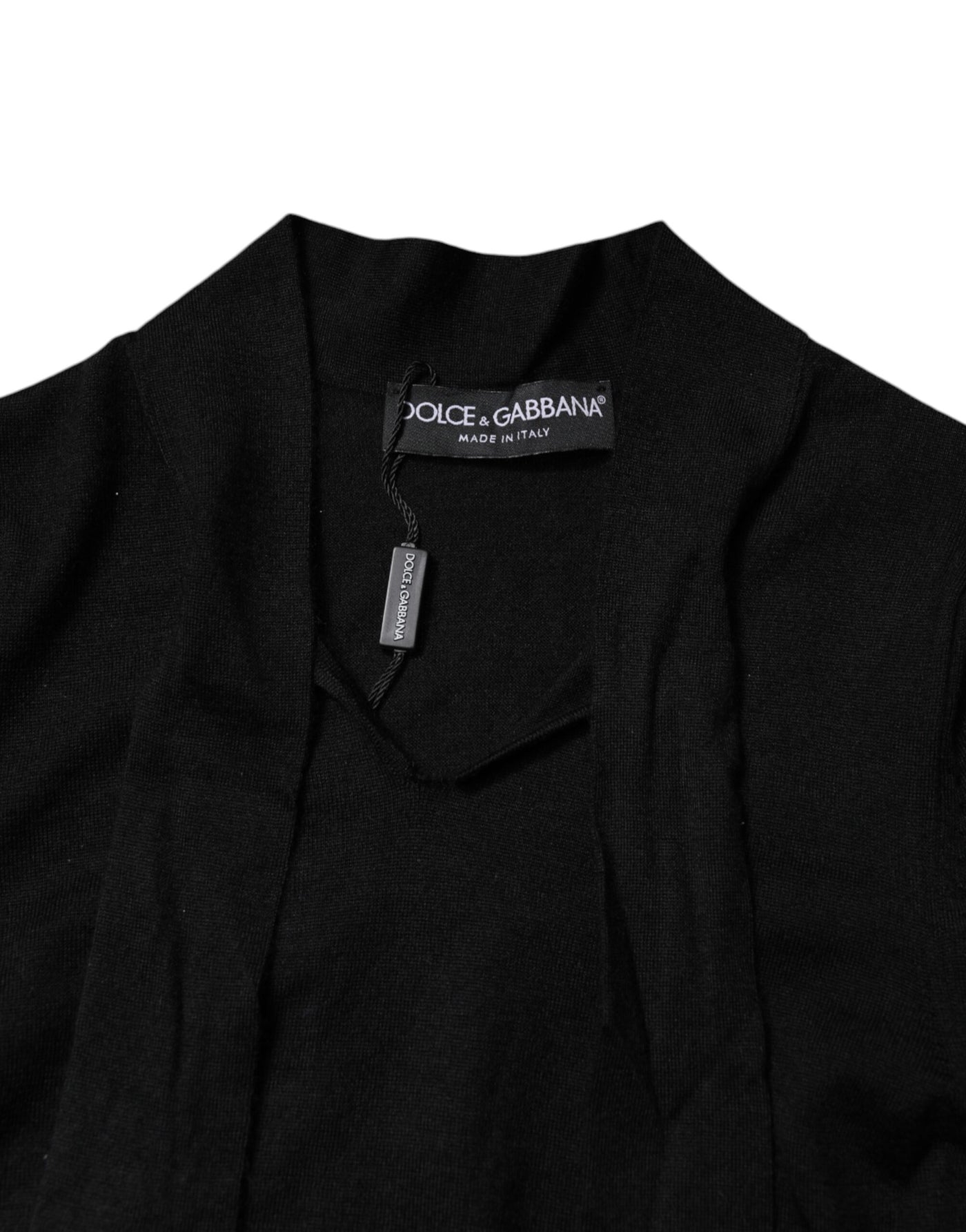 Dolce & Gabbana Black Cashmere Ascot Collar Long Sleeve Top