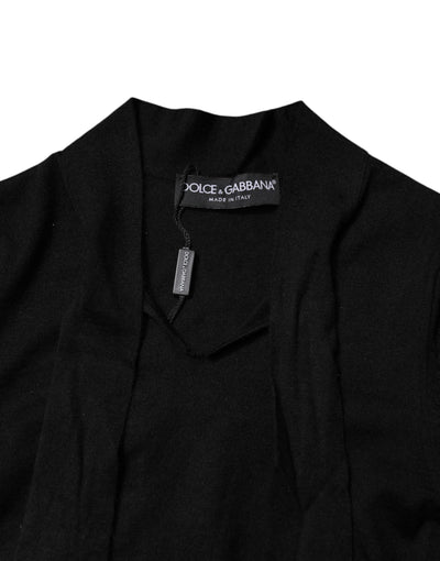 Dolce & Gabbana Black Cashmere Ascot Collar Long Sleeve Top