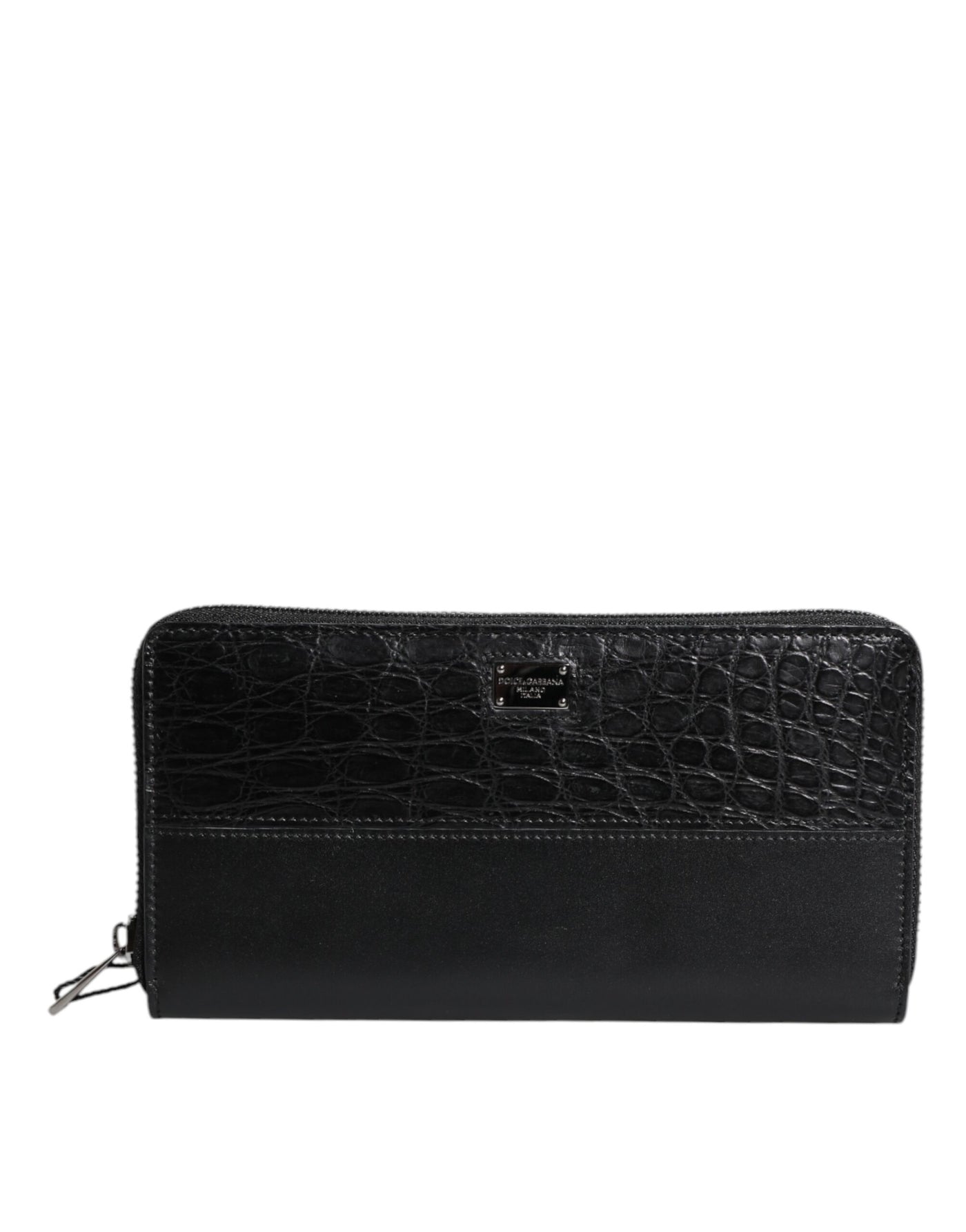 Dolce & Gabbana Black Leather Logo Plaque Zip Around Continental Wallet