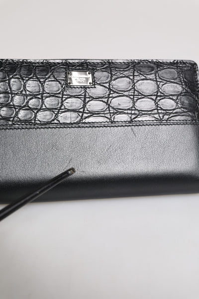 Dolce & Gabbana Black Leather Logo Plaque Zip Around Continental Wallet