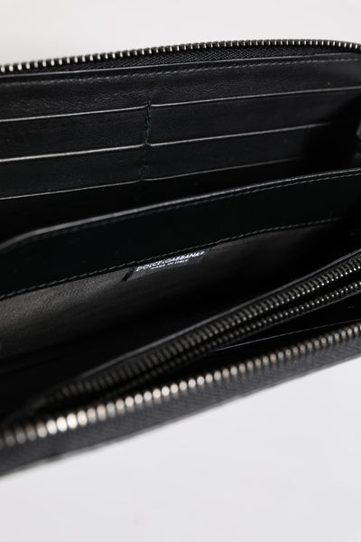 Dolce & Gabbana Black Blue Exotic Leather Embossed Continental Wallet
