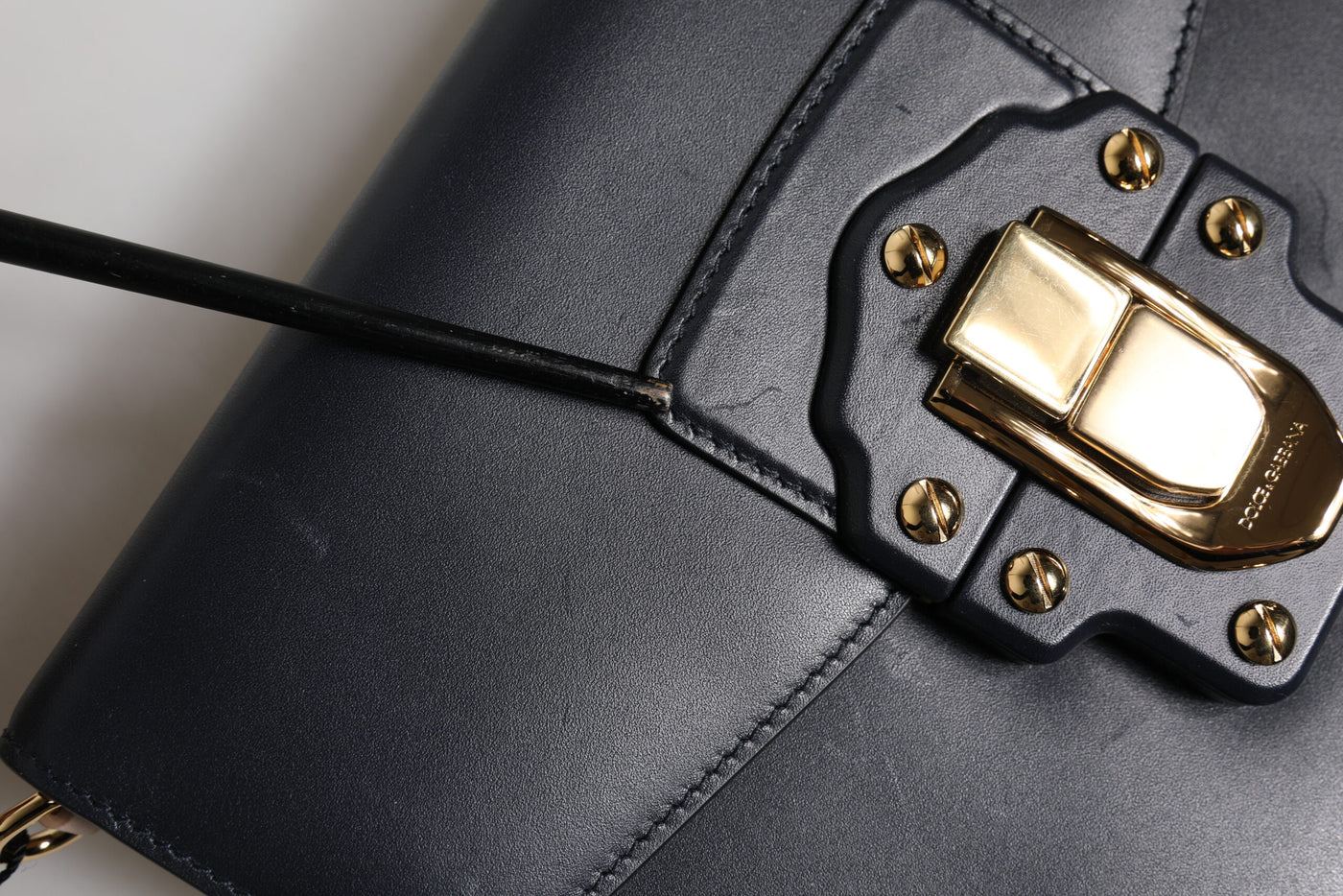 Dolce & Gabbana Black Leather Logo Gold Crossbody Purse Bag