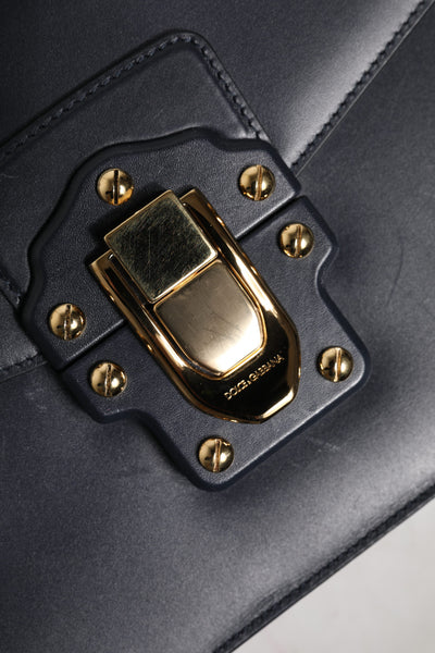 Dolce & Gabbana Black Leather Logo Gold Crossbody Purse Bag