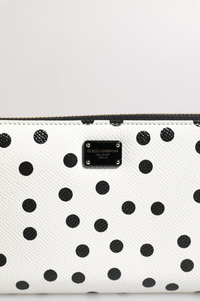Dolce & Gabbana White Black Striped Leather Zip Around Continental Wallet