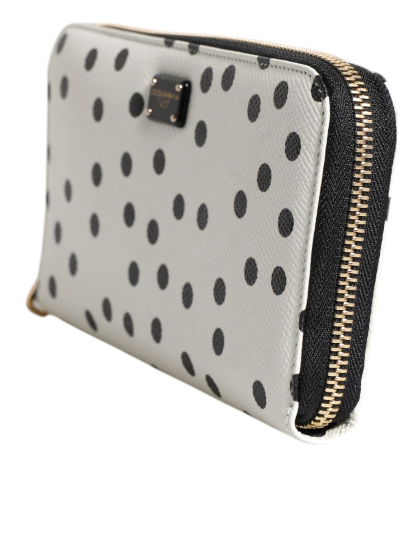 Dolce & Gabbana White Black Striped Leather Zip Around Continental Wallet