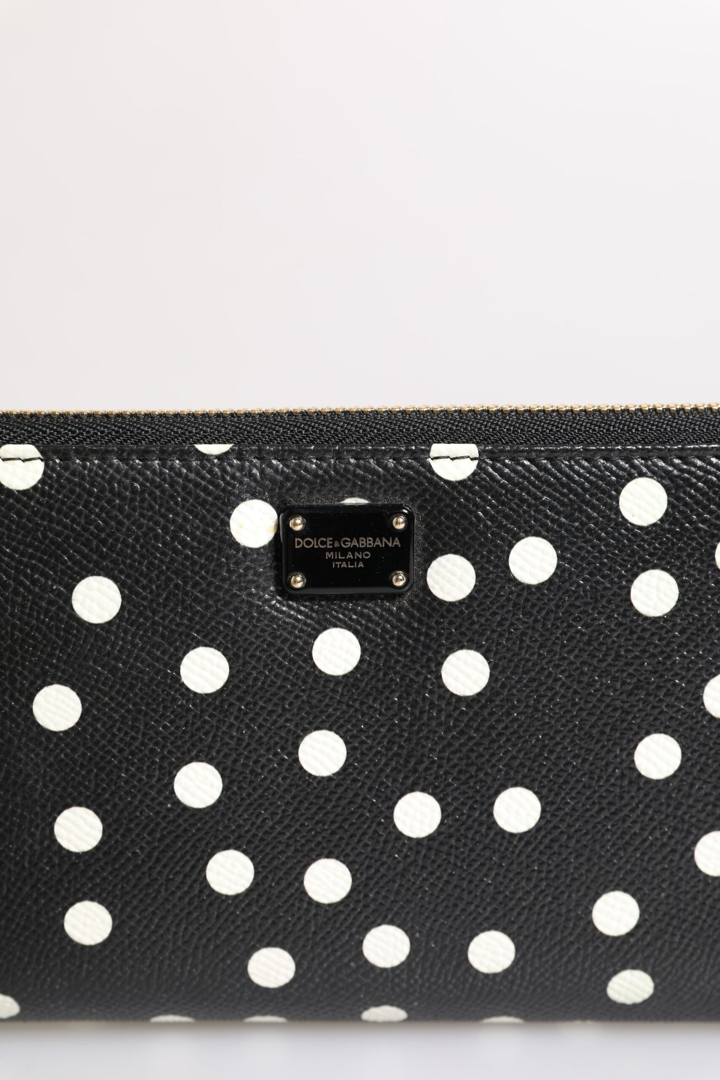 Dolce & Gabbana Black White Dotted Leather Zip Around Continental Wallet