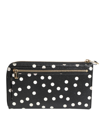 Dolce & Gabbana Black White Dotted Leather Zip Around Continental Wallet